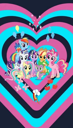 A Heart Shaped Heart With Many Little Pony Characters Wallpaper
