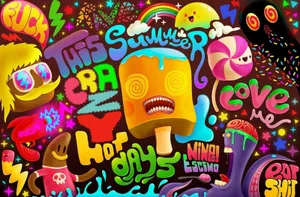 A Journey Through A Psychedelic Cartoon Landscape Wallpaper