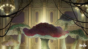 A Large Mushroom In A Room Wallpaper