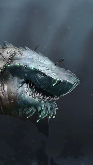 A Large Shark With A Green Glow Wallpaper