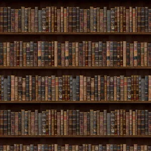 A Library With Many Books On Shelves Wallpaper