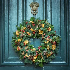 A Lovely Christmas Wreath Garnished With Zesty Orange Slices Wallpaper