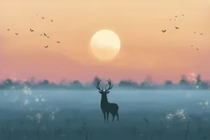 A Majestic Deer Jumps Gracefully Through A Sunlit Field Wallpaper