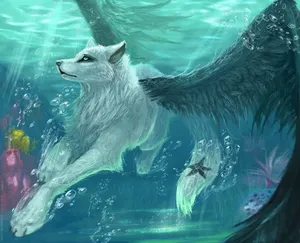 A Majestic Winged Wolf Soaring Through The Night Sky Wallpaper