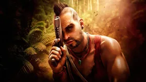 A Man Holding A Gun In The Jungle Wallpaper