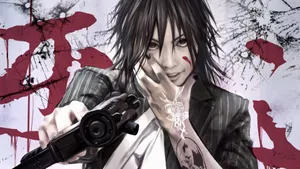 A Man Holding A Gun With Blood On It Wallpaper