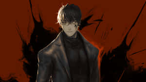 A Man In A Black Suit Standing In Front Of A Red Background Wallpaper