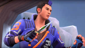 A Man In A Blue Suit Holding A Knife Wallpaper