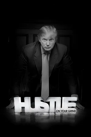 A Man In A Suit Is Standing In Front Of A Sign That Says Hustle Wallpaper