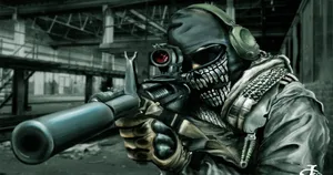 A Man With A Gun In A Dark Building Wallpaper