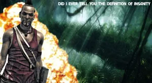 A Man With A Gun In Front Of A Fire Wallpaper