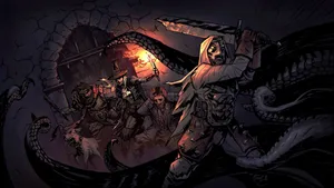 A Menacing Leper Takes On A Powerful Guardian In Darkest Dungeon Wallpaper