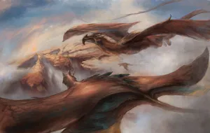 A Mighty Mythical Dragon Is Taking Flight Against A Starry Night Sky Wallpaper