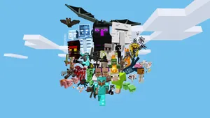 A Mob Menagerie In The Midday Skies Of Minecraft Wallpaper