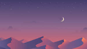A Mountain Landscape With A Moon And Stars Wallpaper
