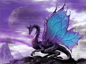 A Mysterious Violet Dragon Looms In The Shadows Wallpaper