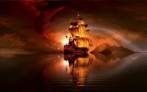 A Mysterious Voyage - Pirate Ship Digital Art Wallpaper