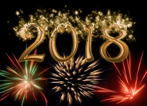 A New Year 2018 With Fireworks On A Black Background Wallpaper