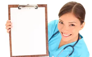 A Nurse Holding A Clipboard With A Blank Sheet Of Paper Wallpaper