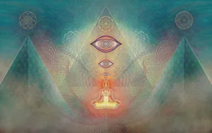 A Painting Of A Man Sitting In A Meditation Pose Wallpaper