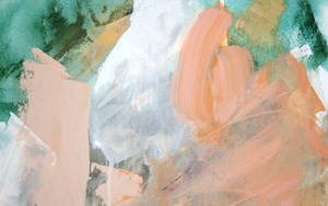 A Painting Of A Tree In A Green And Pink Color Wallpaper