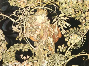 A Painting Of A Woman In A Garden Wallpaper