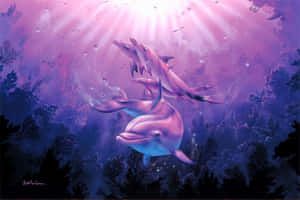 A Painting Of Two Dolphins Swimming In The Ocean Wallpaper