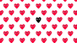 A Pattern Of Red Hearts With Black Eyes Wallpaper
