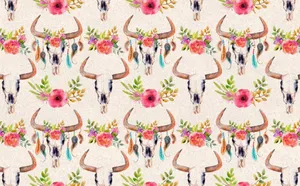 A Pattern With Cow Skulls And Flowers Wallpaper
