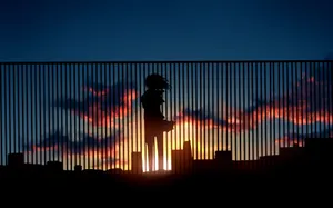 A Peaceful, Pretty Sunset View Of Anime City Wallpaper