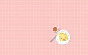 A Pink Background With A Plate And Cup Of Coffee Wallpaper