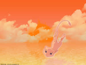 A Pink Cat Is Floating In The Water Wallpaper