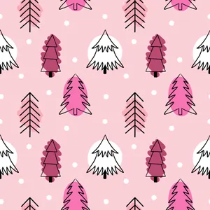 A Pink Christmas Tree Pattern With Polka Dots Wallpaper