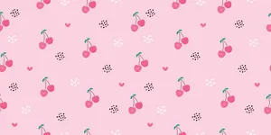A Pink Pattern With Cherries And Hearts Wallpaper
