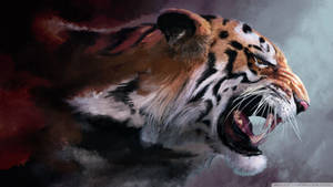 A Powerful And Regal Portrait Of A Raging Tiger. Wallpaper