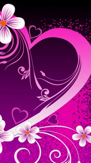 A Purple And Pink Heart With Flowers On It Wallpaper