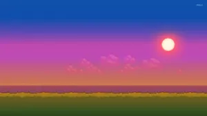 A Purple And Pink Sunset With Clouds And A Field Wallpaper