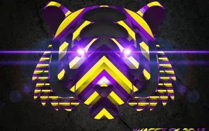 A Purple And Yellow Tiger With A Purple And Yellow Background Wallpaper