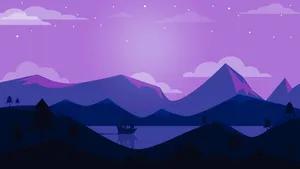 A Purple Landscape With Mountains And A Lake Wallpaper