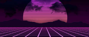 A Purple Retrowave Landscape With A Full Moon. Wallpaper