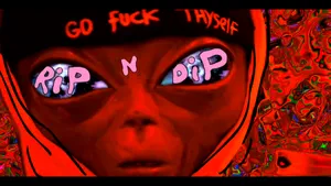 A Red Alien With A Hoodie And A Red Hat Wallpaper