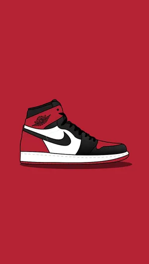 A Red Background With A Black And White Jordan Shoe Wallpaper