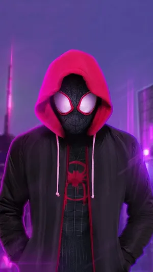 A Retro Wave Portrait Of Miles Morales Wallpaper