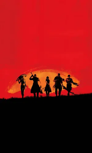 A Riveting Lineup Of Red Dead Characters On Iphone Backdrop Wallpaper
