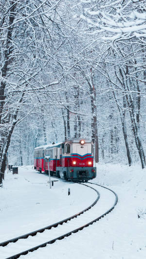 A Scenic Winter Wonderland Journey On A Vintage Train Wallpaper