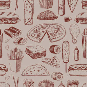 A Seamless Pattern Of Food Items Wallpaper