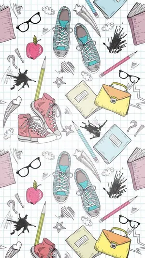 A Seamless Pattern With School Supplies And Other Items Wallpaper