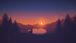 A Silhouette Of A Mountain And Deer Under The Setting Sun. Wallpaper