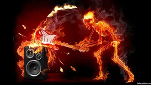 A Skeleton Playing An Electric Guitar In A Fire Wallpaper