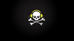 A Skull With Headphones On A Black Background Wallpaper